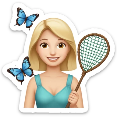 woman holding butterfly net sticker