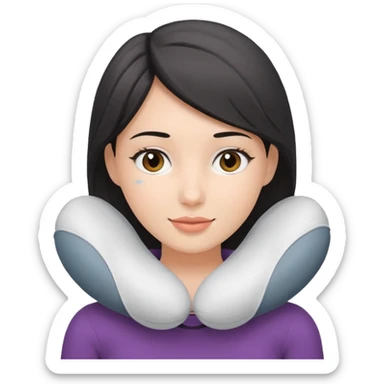 woman using travel pillow sticker