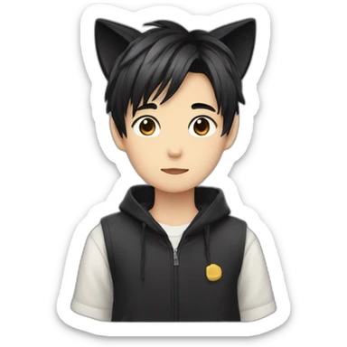 Japanese boy, with black cat ears and a cute hair style in black sticker