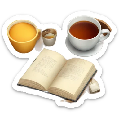 tray with book and cup of tea on it sticker