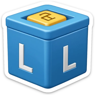 The letters L and R in a blue box 2D sticker