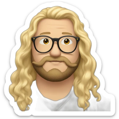 Chubby non binary Big lebowsky round glasses long blond hair chaotic res beard vaporizer sticker