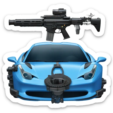 Blue Ferrari 458 with machine guns sticker