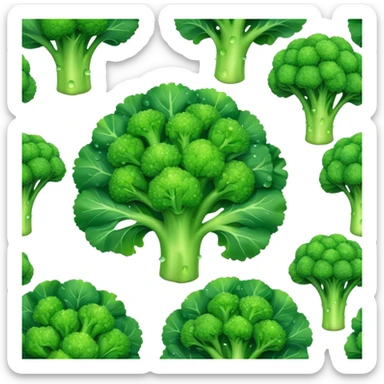 Cinematic lush green broccoli, detailed florets glistening with dewdrops, ultra-fresh and vibrant, soft glowing background, healthy and delicious. sticker