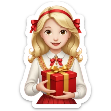 A smiling girl holding a beautiful box in her hand sticker