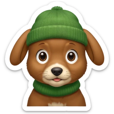 Dog in Green Beanie – brown puppy with floppy ears and cozy beanie. sticker