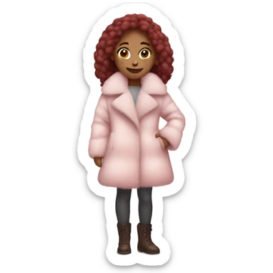 Burgundy haired girl wearing Pale pink full length fur coat sticker