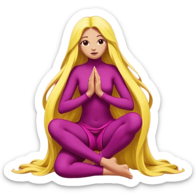 One figure is dark magenta and is kneeling.
	•	The other figure is yellow with long hair and is being held, with their arms around the magenta figure’s neck.
	•	The yellow figure’s legs wrap around the magenta figure’s waist, suggesting a close, intimate embrace. sticker