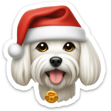 maltese with bone and santa hat sticker