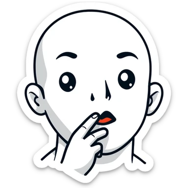 cartoon face making shush gesture with finger on lips, pointing at jaw, pressing cheekbones sticker