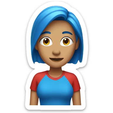 a woman with blue hair in red tshirt sticker