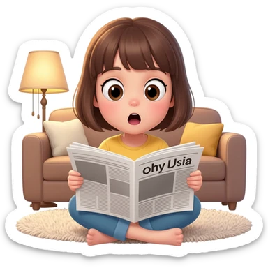 Girl reading the news and being very surprised sticker