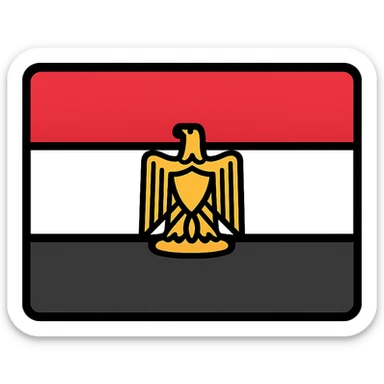 Egypt flag, modern icon, red, white, and black horizontal bands, gold eagle in center, no text sticker