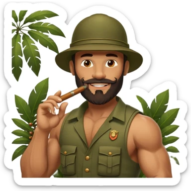 brauny vested bearded jungle commando smoking a cigar with a grin sticker