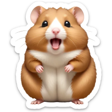 Cinematic Cute Yawning Brown Hamster Portrait Emoji, Head tilted slightly with a dramatic, wide-open yawn, showcasing a smooth, rich brown fur with tiny droopy ears, round dark eyes barely open in drowsy contentment, Simplified yet irresistibly adorable features, highly detailed, glowing with a soft, cozy glow, high shine, relaxed yet expressive, stylized with a touch of whimsy, bright and endearing, soft glowing outline, capturing the essence of a sleepy yet affectionate hamster, so drowsy it feels like it could stretch out of the screen and curl up for a nap! sticker