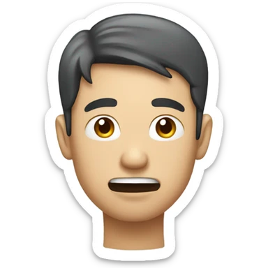 Asian man holding dental floss in front of his small eyes sticker