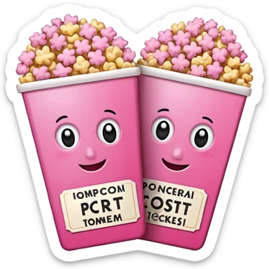 pink popcorn with 2 cinema tickets sticker
