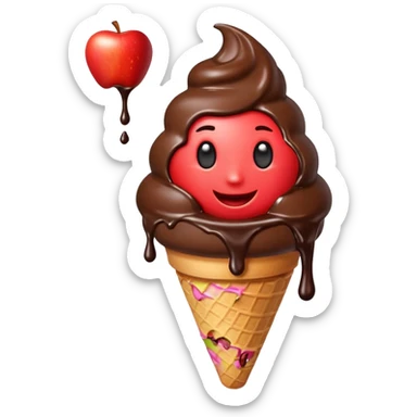 lava ice cream emoji, chocolate ice cream in a cone with molten chocolate core flowing out, dramatic lighting, apple emoji style sticker