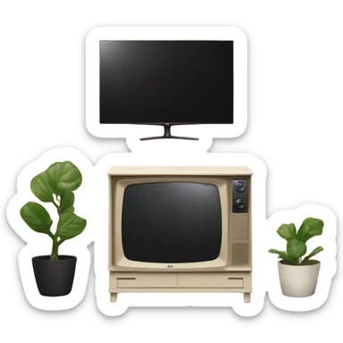 Lg tv with black screen on a beige tv stand sticker