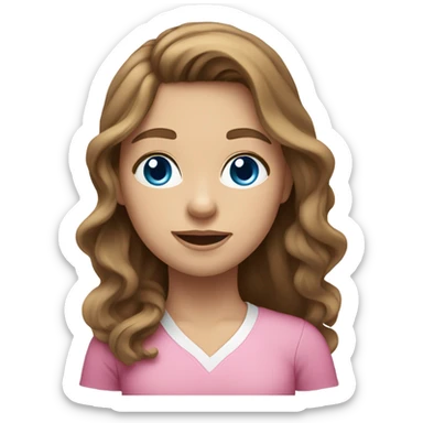 Brown long wavy hair pretty white skin pink shirt girl  blue eyes sticker