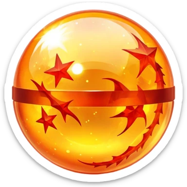 Orange crystal Dragon Ball with red stars inside, glowing golden orb with visible red stars, classic anime style sticker