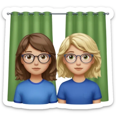 Two girls
Girl number 1: has fair skin, glasses, brown eyes, brown straight hair with a blonde undercut
Girl number 2: has light skin, blue green eyes, freckles, a silver hoop nose piercing on the right of her nostril, brown curly/wavy hair, and curtain bangs sticker