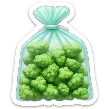 clear tiny bag filled with green nugs sticker