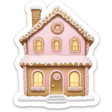 light pink and gold and white gingerbread house sticker