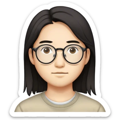 mid long hair, with a pair of glasses, Asian, INTJ sticker