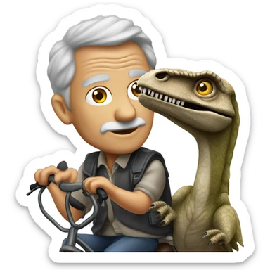 Salt and pepper haired old man riding velociraptor  sticker