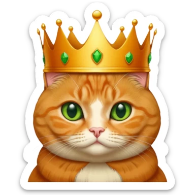 Ginger Scottish fold cat with crown, queen sticker