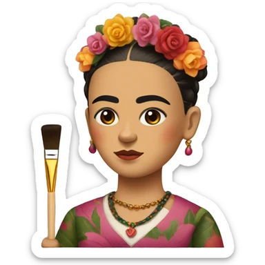 full body frida kahlo unibrow kid with paintbrush sticker