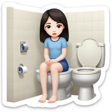 Girl with dark hair on toilet legs crossed sticker