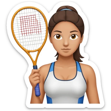 ︎︎ Mirra Andreeva chest-deep, holding a racket sticker