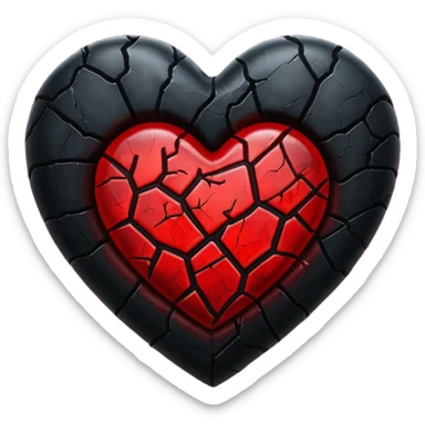 iOS style emoji, dark fantasy heart, black cracked heart, red inner glow, glossy sticker