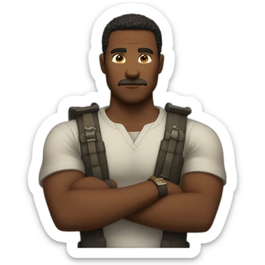 Man with his armes crossed like an x in front of his chest with his fists closed sticker