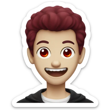 vampire boy with burgundy hair, fangs and red eyes sticker