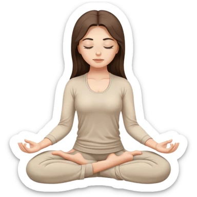 Brunette long hair Woman wearing neutral with eyes closed and long eyelashes doing yoga mediation  sticker