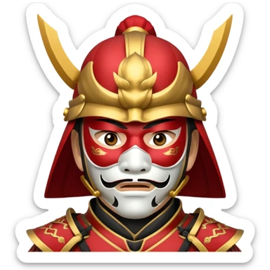 Samurai with red and gold armor and they have a detailed mask covering their mouth sticker