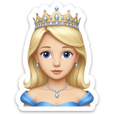 Princess in Blue Dress with Tiara, Blonde Hair sticker