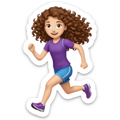 long curly brown hair girl running sticker