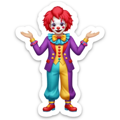 Clown – Bright makeup, red nose, colorful wig, exaggerated smile, full body sticker