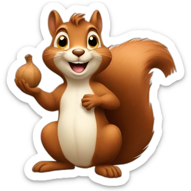 a satisfied squirrel holds a large nut sticker
