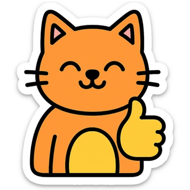 colored outlined icon of a cat giving a thumbs up sticker