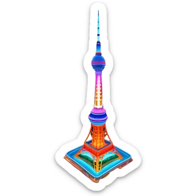 N Seoul Tower – Cinematic Realistic N Seoul Tower, depicted as a sleek modern tower illuminated against a vibrant cityscape at night, with reflective glass and dynamic neon lighting, rendered with intricate architectural detail and a futuristic urban glow. sticker