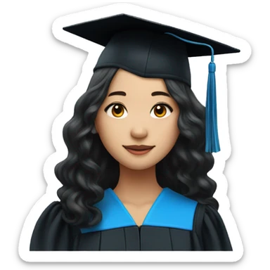 asian girl wearing blue graduation cap with long curly black hair sticker