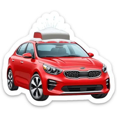 red kia car with foam cover it in a car wash shop sticker