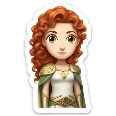 a white girl with long red curly hair and freckles, cosplaying Princess Zelda posing and being serious sticker