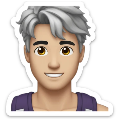 caucasian man 23 years old with dye white hair and brown eyes and brown eyebrow, black piercing in earlobe, black piercing in nose sticker