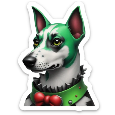 Edgy Punk dog spiked collar tattoos Green gray black red punk dog Harley Quinn as a dog mime clown harlequin facepaint tattoos punk lurcher surrealism  sticker